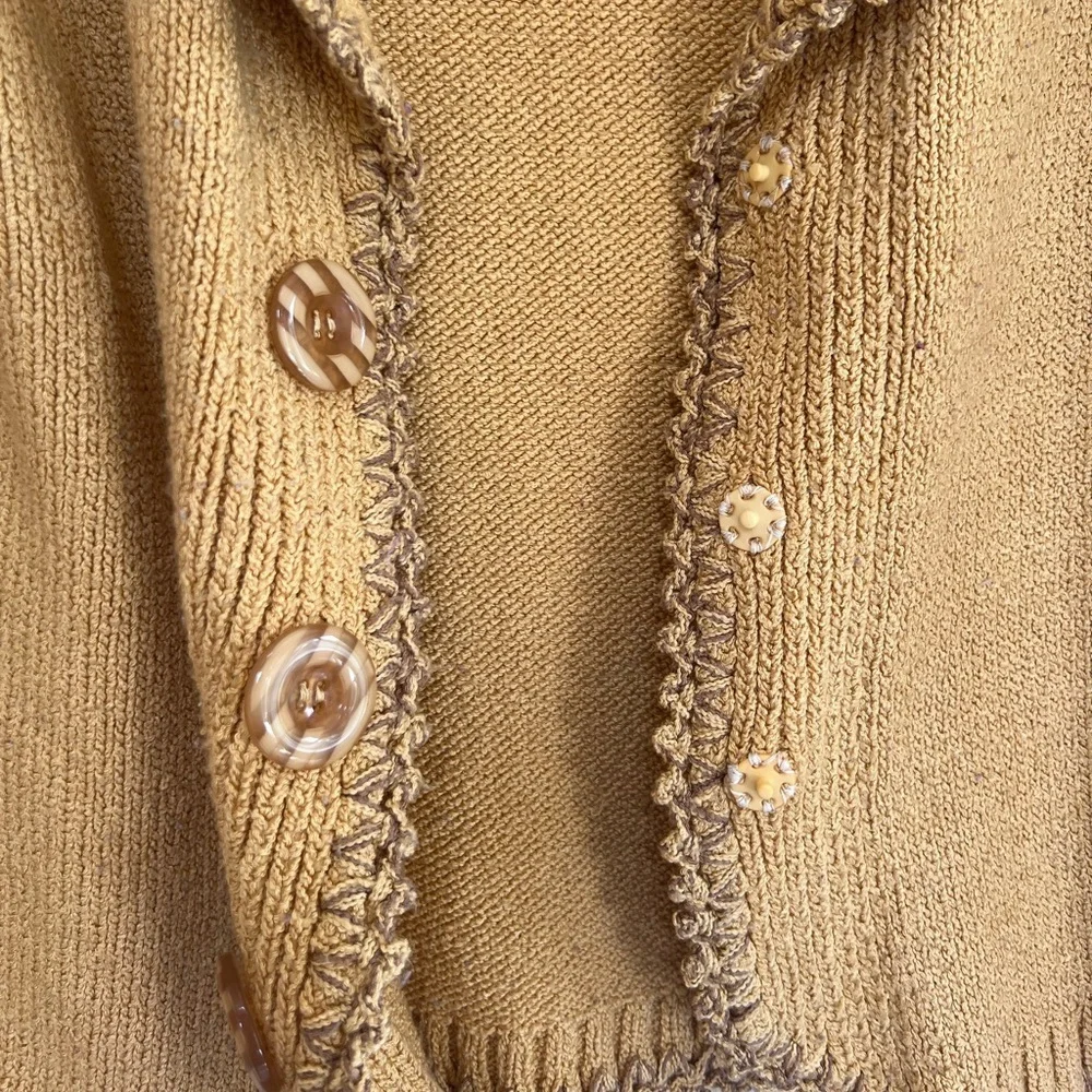 Lacoste Hungarian Fray Fringe Linen Cotton Vintage Cardigan, Mustard Yellow, M - Picture 7 of 9